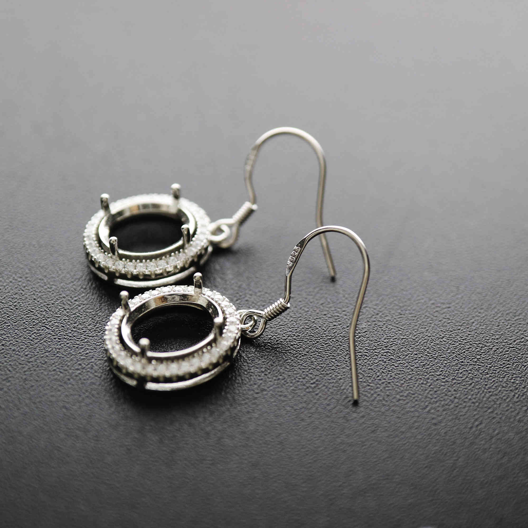 1Pair Multiple Size Oval Bezel Solid 925 Sterling Silver DIY Prong Hook Earrings Settings Bezel 1702197 - Click Image to Close